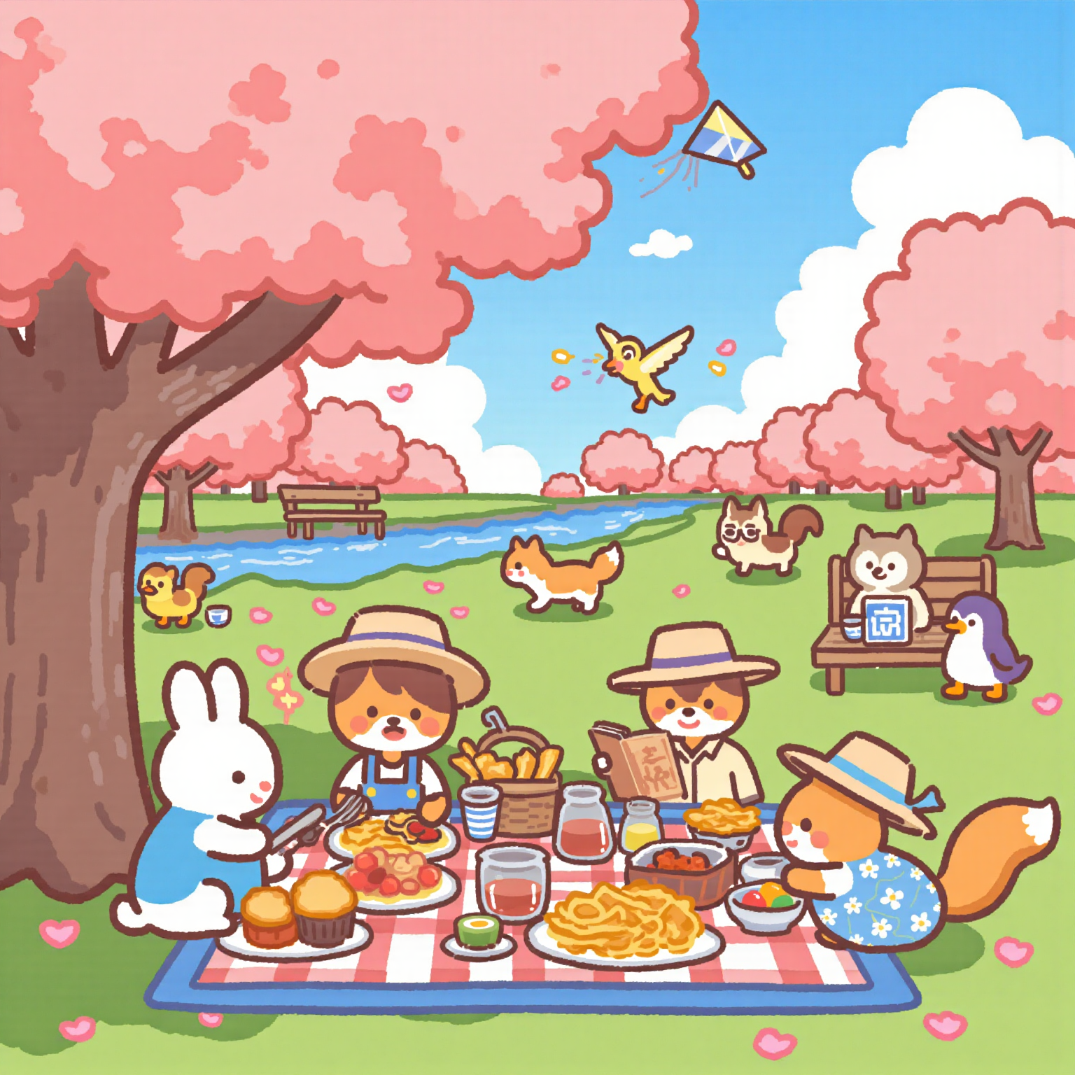 春日野餐 动物 拟人 Q版