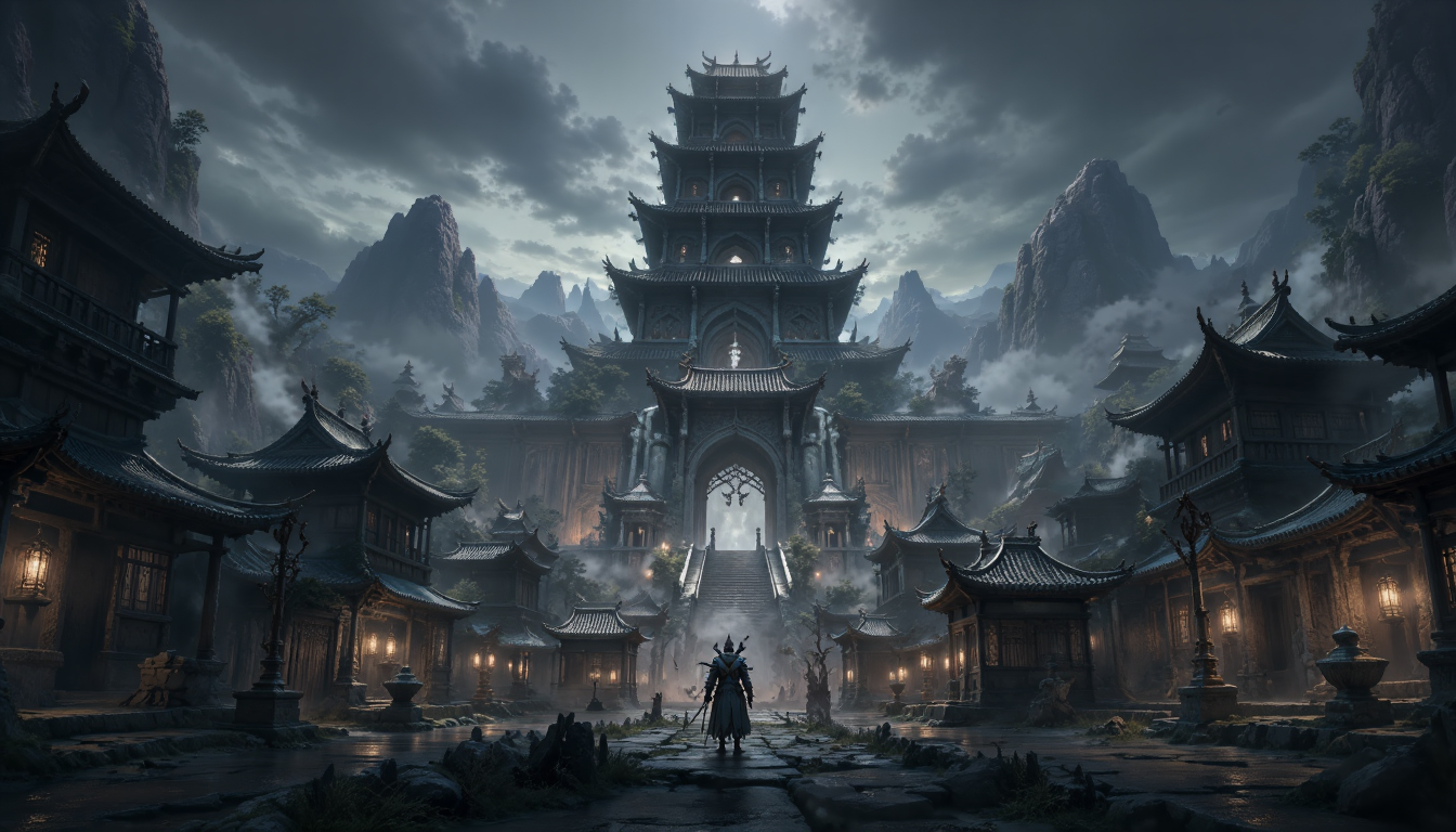 国风暗黑古刹场景